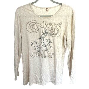 Cowboys Only Beige Long Sleeve Graphic Top XL By Reba With Studded Embellishment